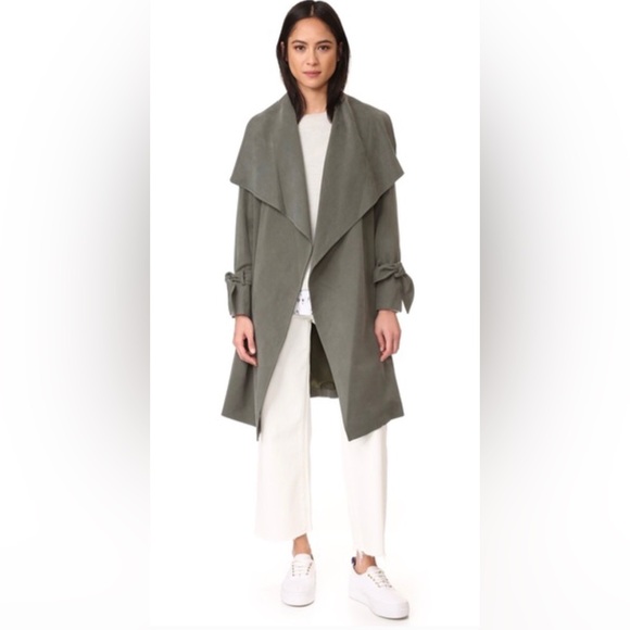 Club Monaco Ellayne Trench Coat, Green Modal Wrap Jacket, Size Extra Small - Picture 2 of 3